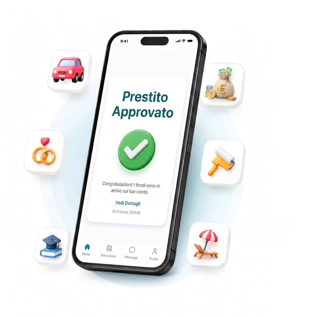 Schermata dell'app Zenso con conferma di prestito approvato
